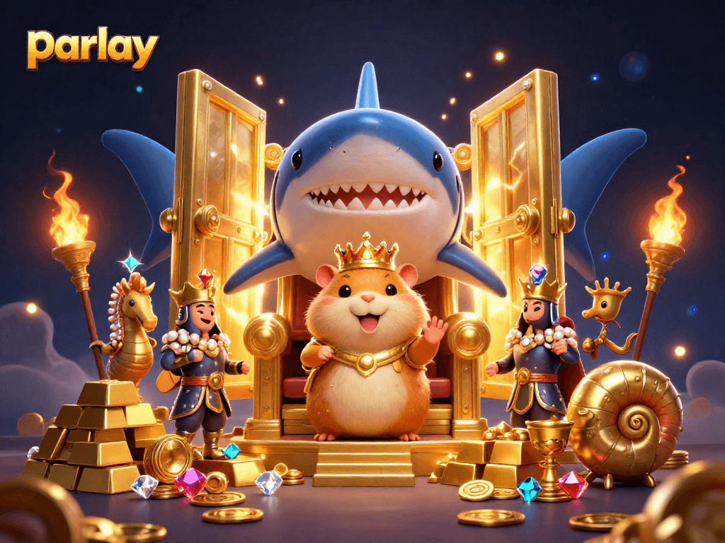 Experience parlay betting excitement with a golden hamster king and treasure elements in a lively 3D casino scene.