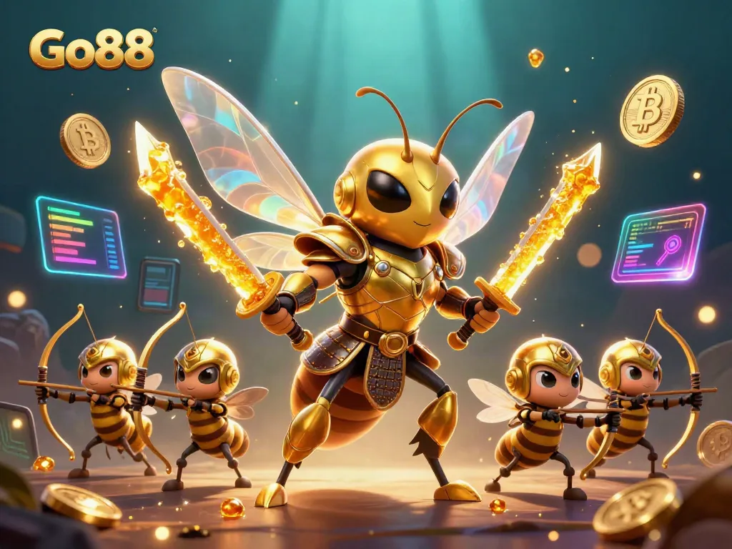 Play to win at Go88 with this vibrant digital casino scene featuring immersive 3D characters and elements.