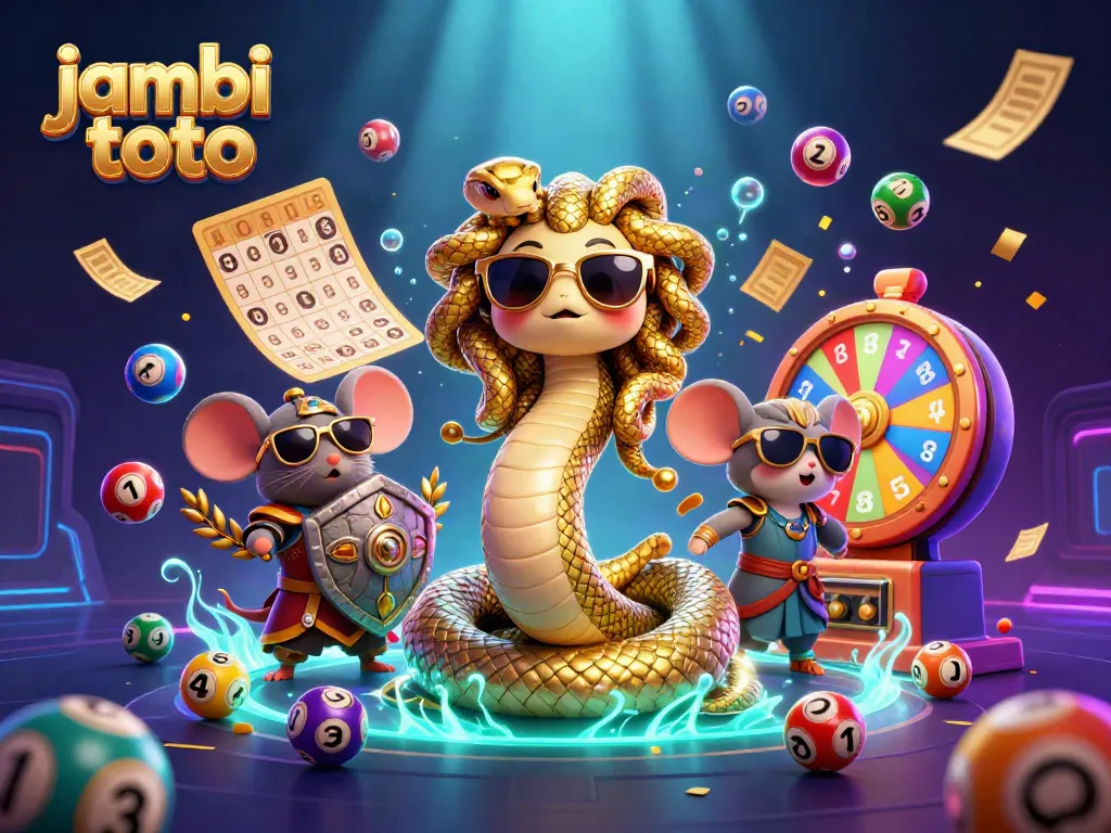 Play exciting games at jambi toto with a vibrant 3D illustration showcasing lottery elements and characters