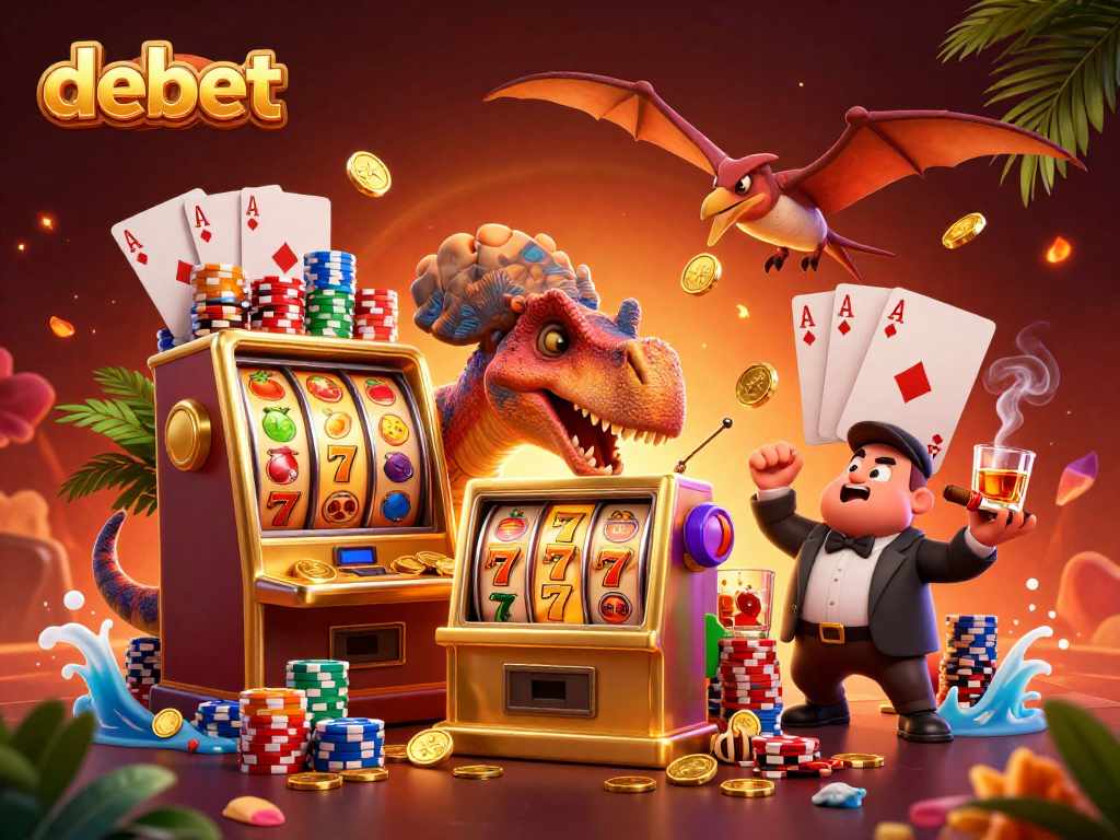Debet’s exciting illustration shows a pachycephalosaurus hitting a slot machine for a jackpot