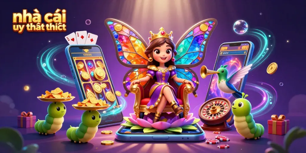 Engage with nhà cái uy tín nhất through a vibrant, dynamic casino-themed illustration.
