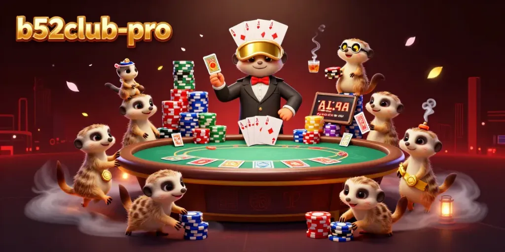 Engage with b52club-pro's unique online casino experience featuring meerkats running the game