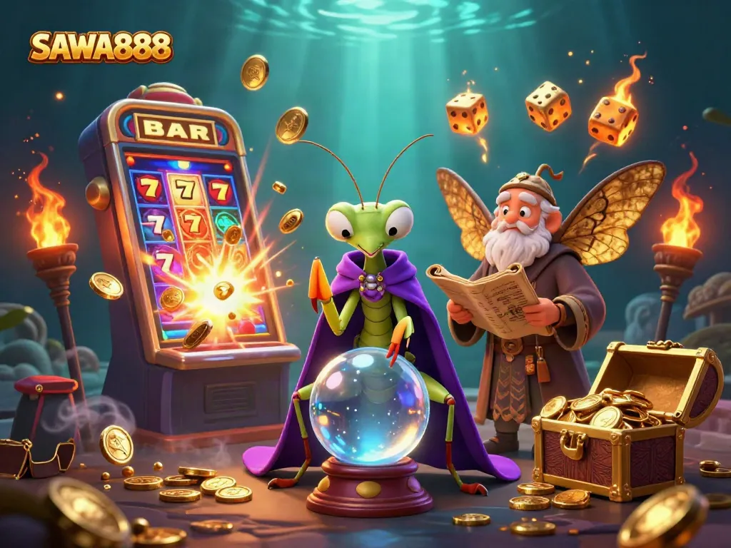 Experience thrilling slots and big wins at SAWA888 with vibrant casino elements in a dynamic scene