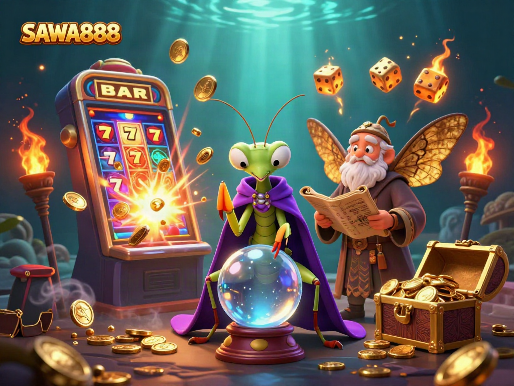 Experience thrilling slots and big wins at SAWA888 with vibrant casino elements in a dynamic scene