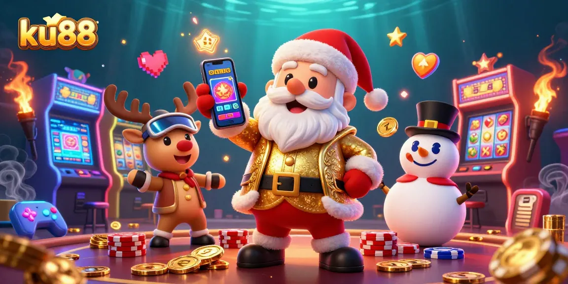 Join the festive excitement at ku88 with Santa and friends celebrating gaming wins!