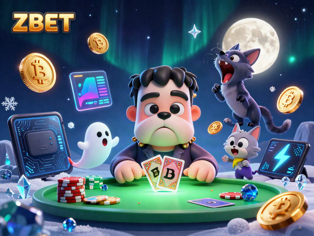 ZBET engagement with 3D characters like Frankenstein bulldog, ghost mouse, and werewolf kitten at a dynamic gaming table.