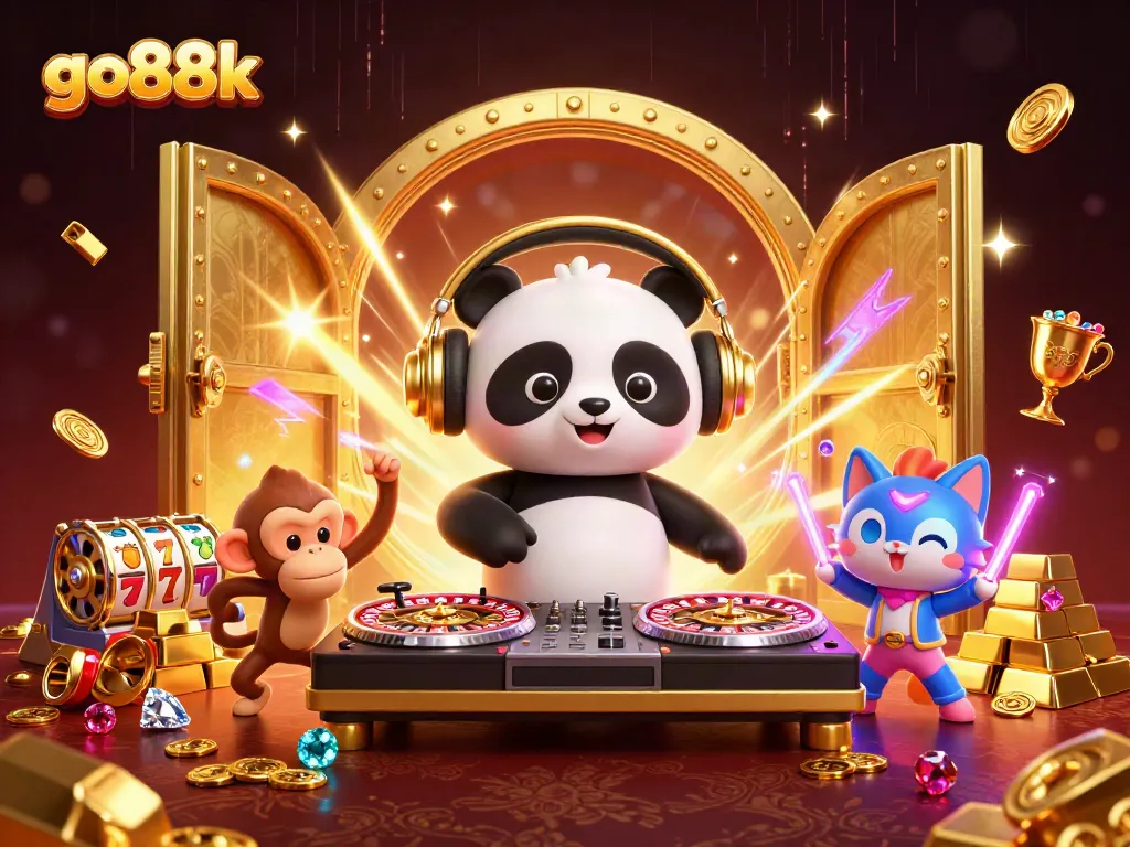 Experience thrilling entertainment with go88k's vibrant casino illustration showcasing gaming elements.