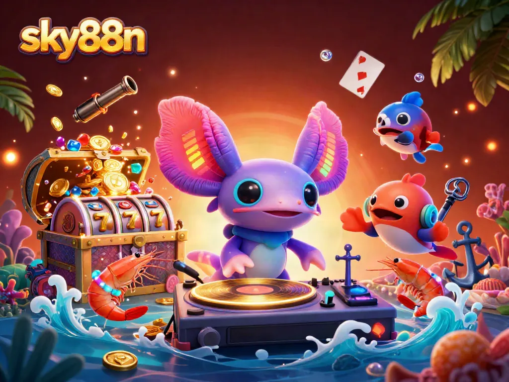 Engaging scene of sky88n with vibrant characters playing in an underwater casino filled with treasure.
