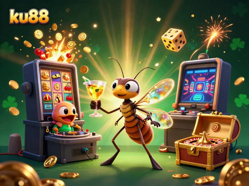 Experience thrilling moments at ku88 with a lively casino scene featuring unique characters and vibrant elements.