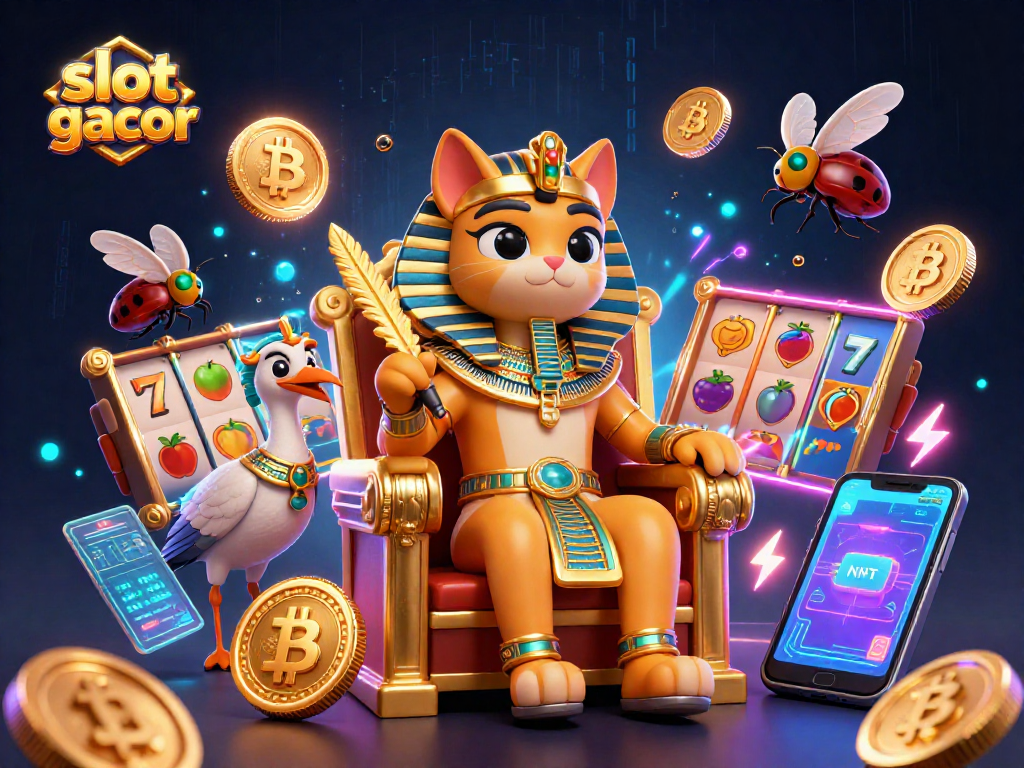 Engage in the thrilling slot gacor experience with vivid 3D Egyptian-themed characters and crypto casino elements.