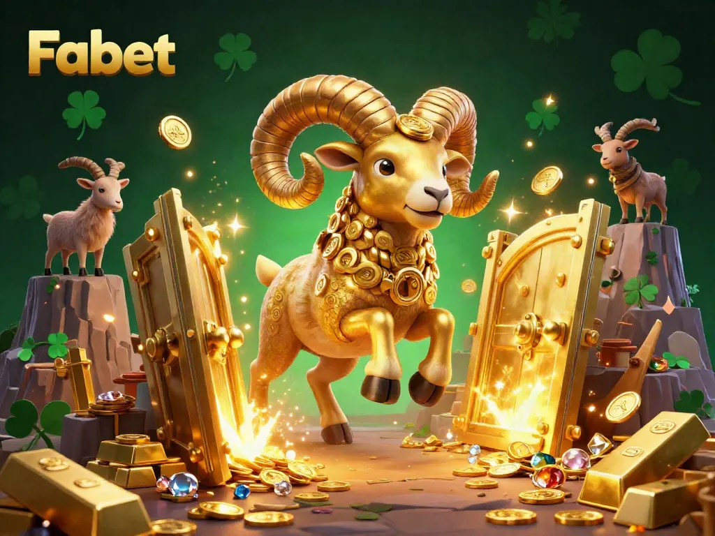 Experience the thrill at Fabet with a vibrant golden ram charging through an exciting treasure scene.