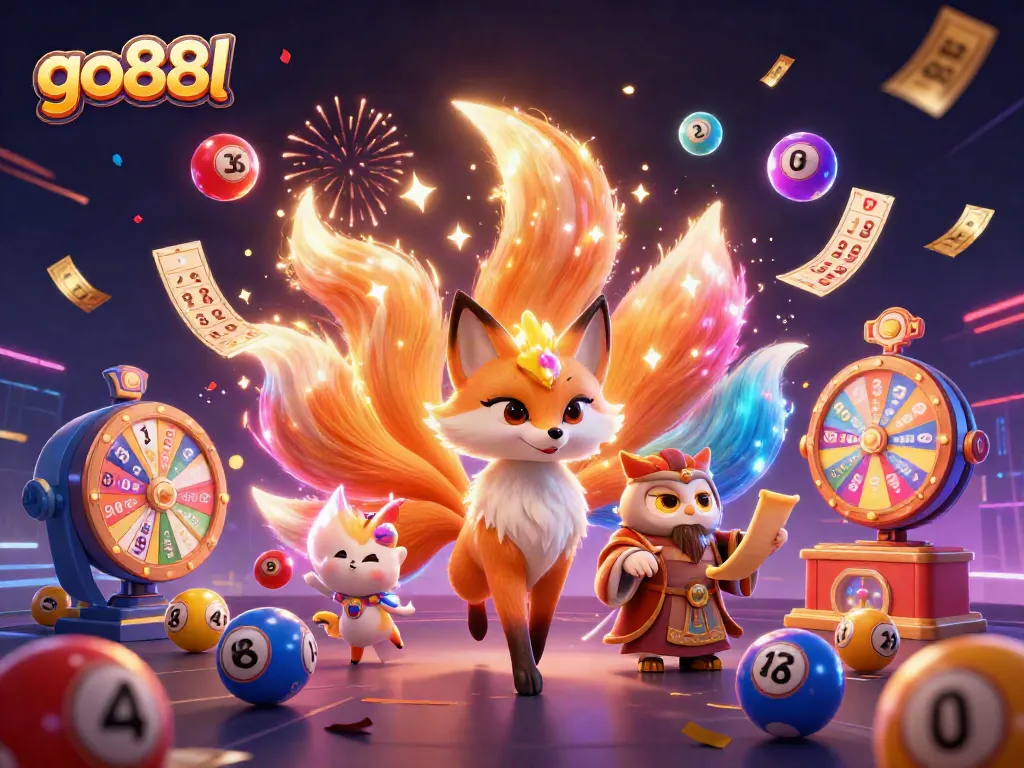 Exciting go88l scene showcasing vibrant lottery elements and characters in a dynamic casino atmosphere.