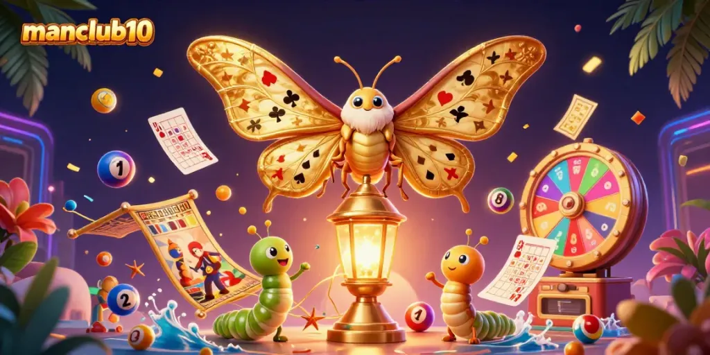 Experience thrilling gaming at manclub10 with a vibrant casino scene featuring joyful lottery elements.
