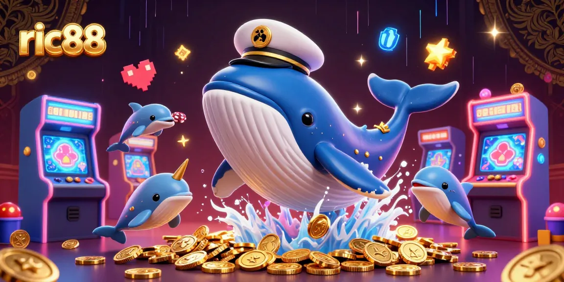 Join ric88's casino adventure featuring a whale, narwhal, and dolphins with poker chips.