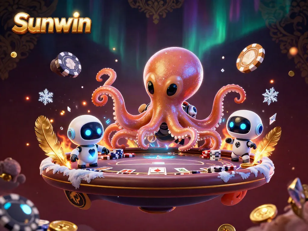Sunwin offers thrilling poker gaming with an alien octopus host and floating holographic table.