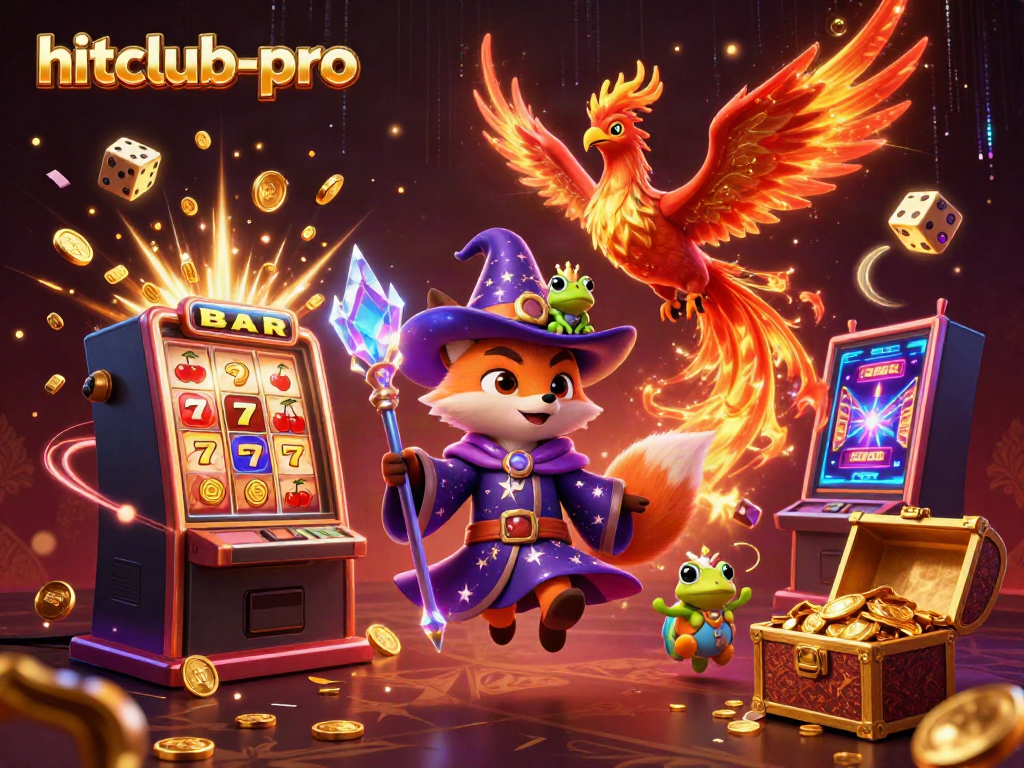 Engage with hitclub-pro's vibrant gaming experience featuring a wizard fox and phoenix amidst thrilling jackpots.