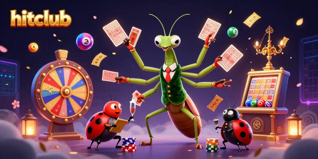 Engage in thrilling games at hitclub with vibrant characters and dynamic elements in a lively casino scene.