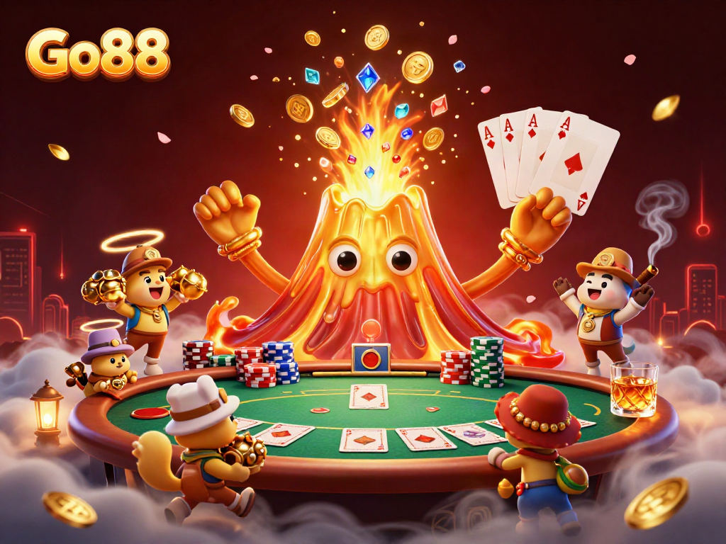 Experience the excitement at Go88 with treasure hunters amid a vibrant casino atmosphere.