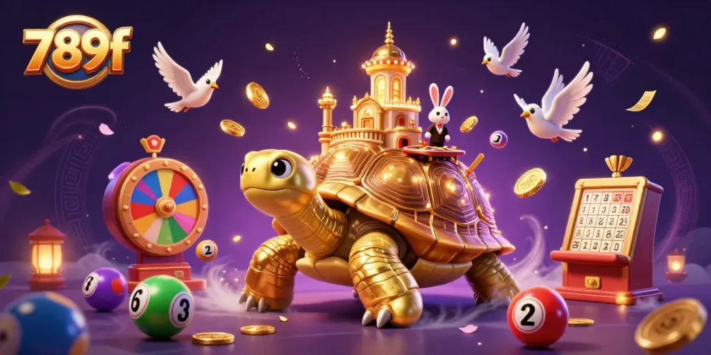 Engage with the thrilling world of 789f casino games featuring a vibrant golden tortoise and rabbit dealer.
