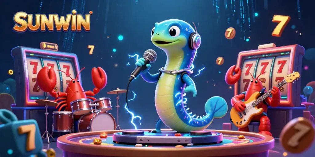 Experience the excitement of SUNWIN through vibrant 3D casino characters engaging with thrilling slot games.