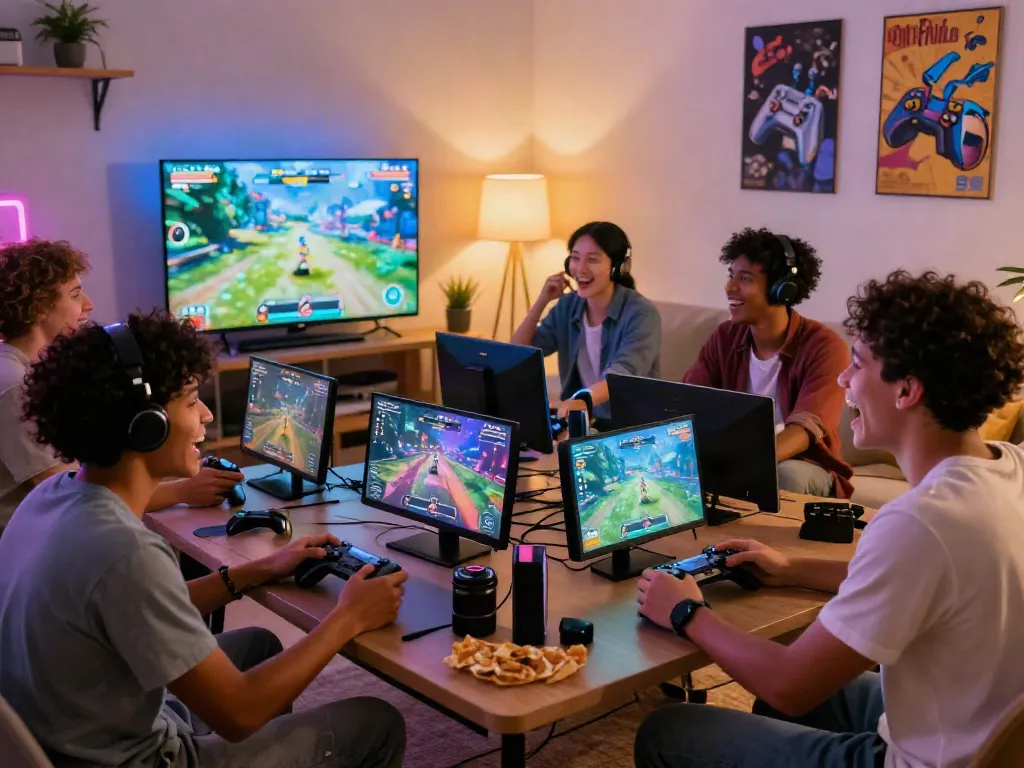 Friends enjoying a competitive gaming session on KILAT404 platform.