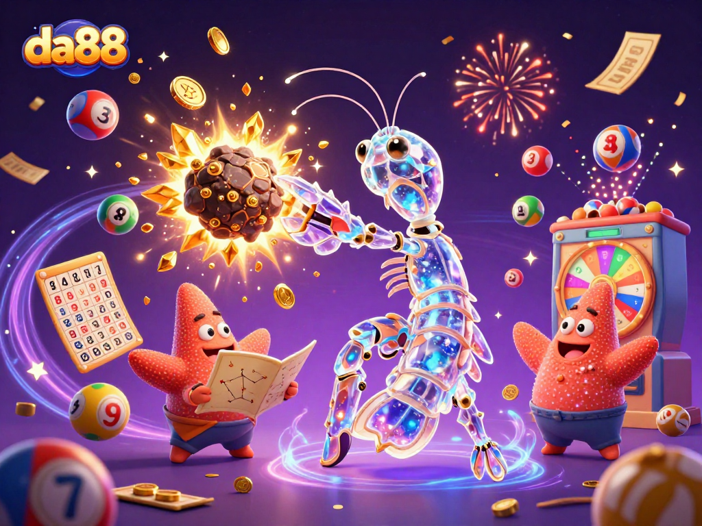 Engage in thrilling action with da88's cosmic casino illustration featuring lottery elements and vibrant energy.