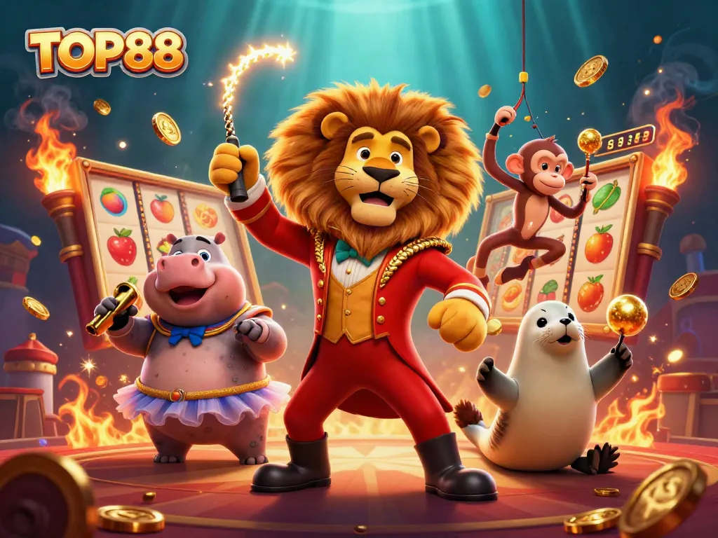 Experience the thrill of TOP88 casino with vibrant characters and dynamic slot games.