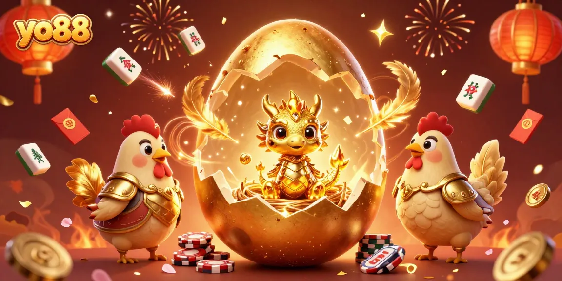 Engage with yo88's thrilling gaming experience featuring a golden dragon and poker chips.