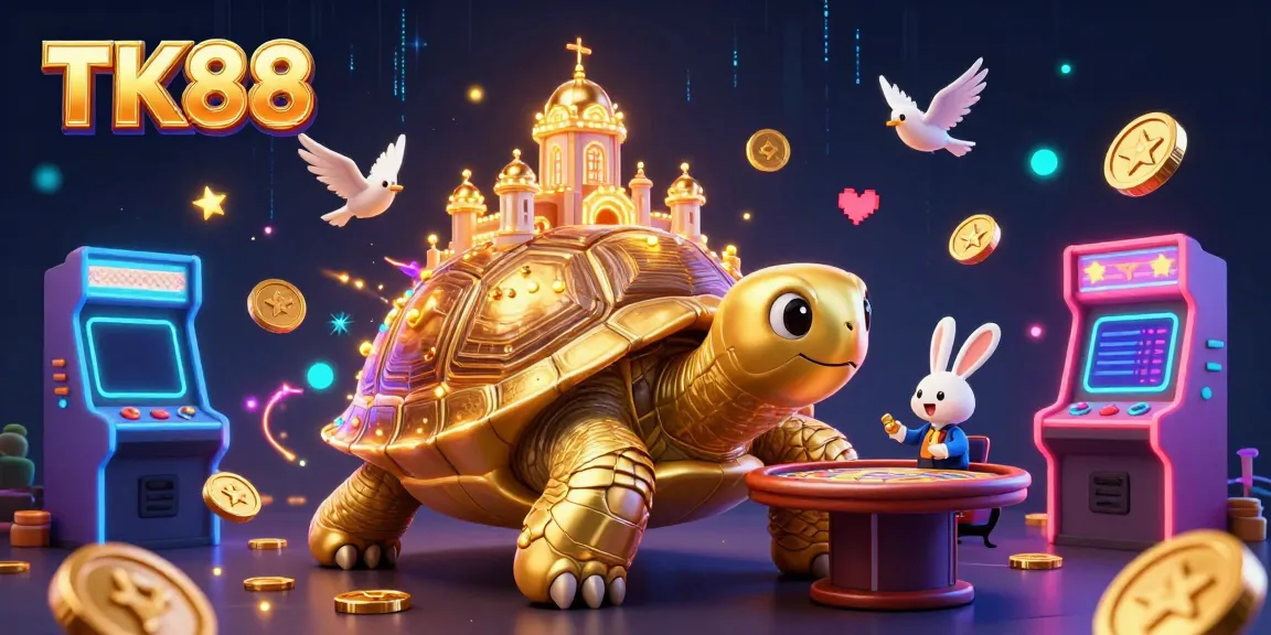 Experience the exciting gaming world of TK88 with vibrant characters and casino elements.