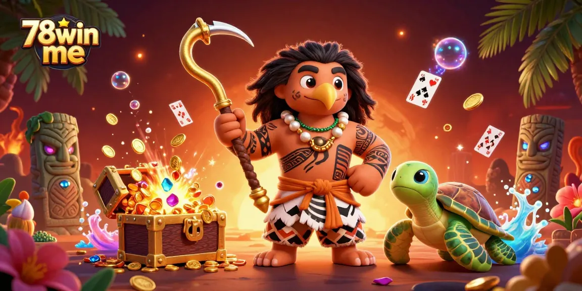 Experience the thrills of 78win me with Polynesian-themed casino adventure, featuring treasure and vibrant imagery.