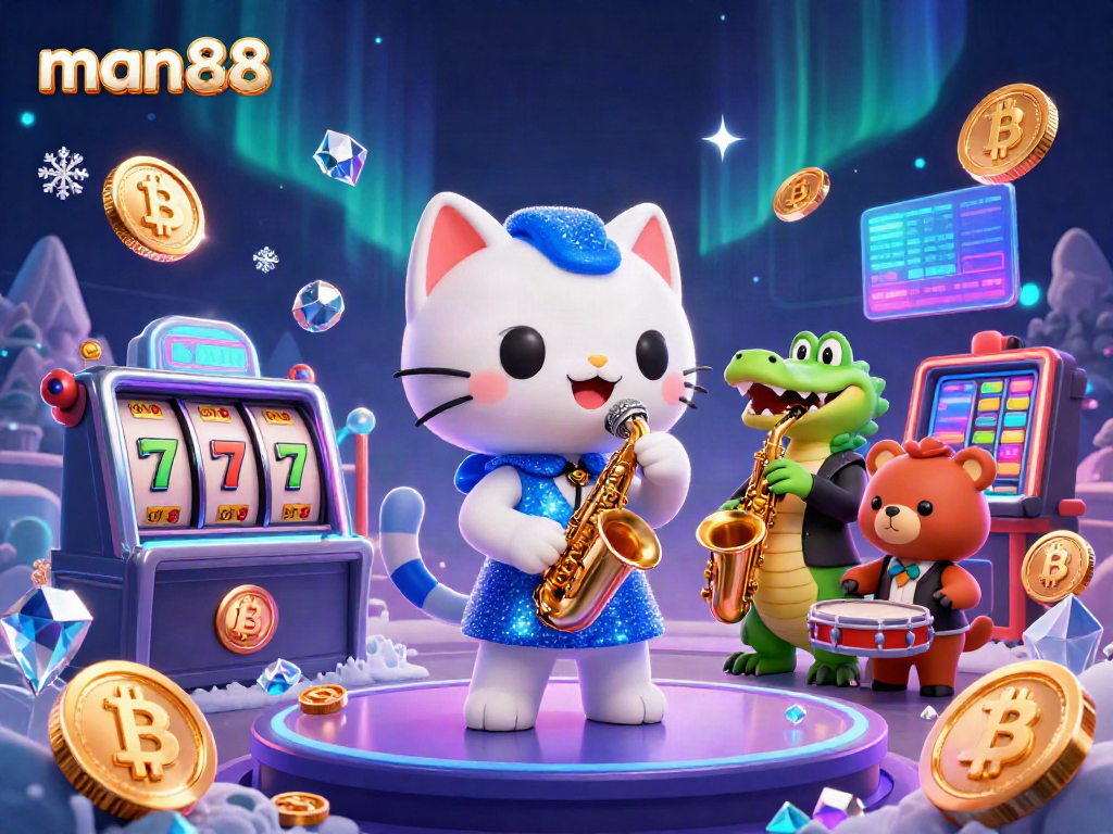 Join the lively scene at man88 with a jazz-singer cat, saxophone crocodile, and drum-playing bear.